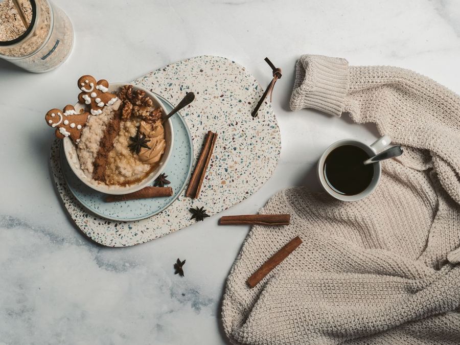 A warm bowl of oatmeal dusted with cinnamon